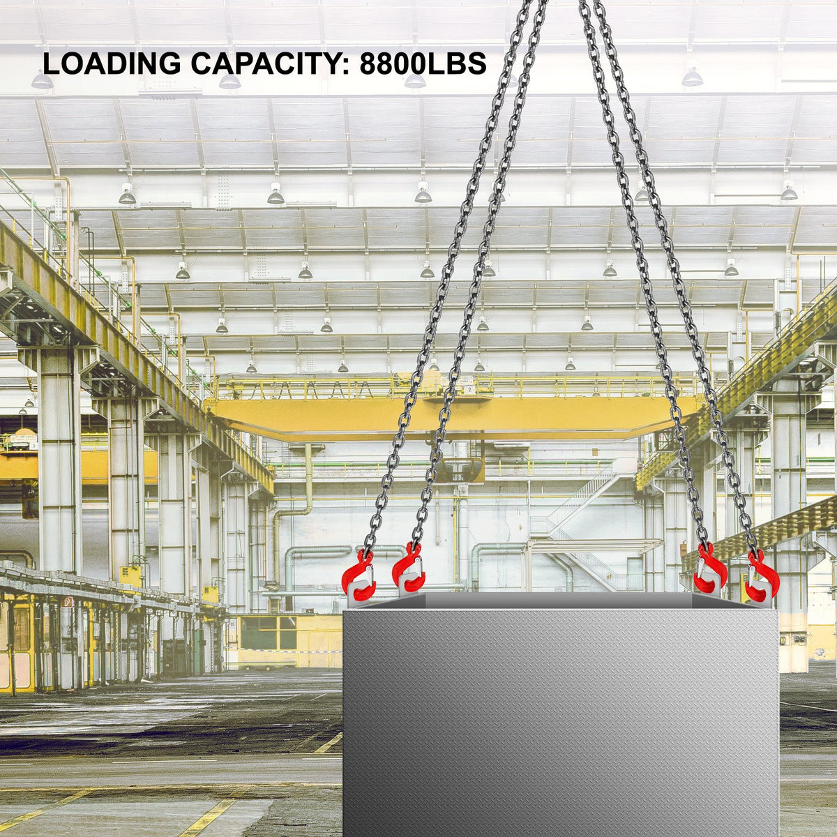 Chain Sling, 8 mm x 1m Lifting Chains with Hooks, G80 Engine Chain Hoist Lifts, 5 Ton Load Capacity Lifting Sling Chains for Engine Hoist, Engine Lift Chain with 4 Leg Grab Hooks Heavy Duty