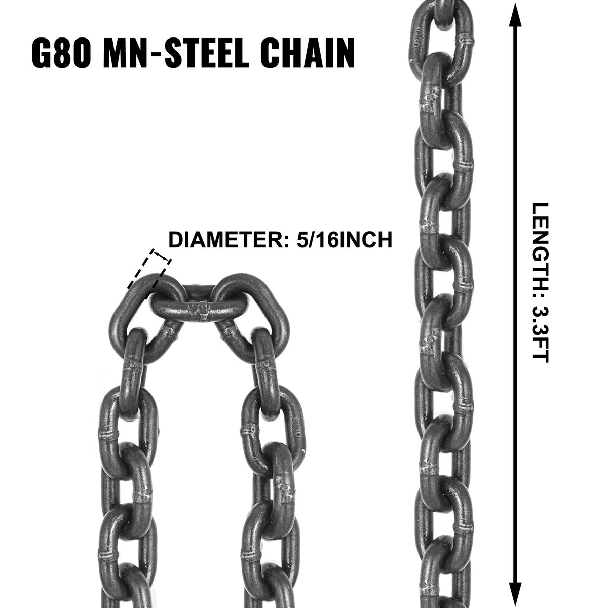 Chain Sling, 8 mm x 1m Lifting Chains with Hooks, G80 Engine Chain Hoist Lifts, 5 Ton Load Capacity Lifting Sling Chains for Engine Hoist, Engine Lift Chain with 4 Leg Grab Hooks Heavy Duty