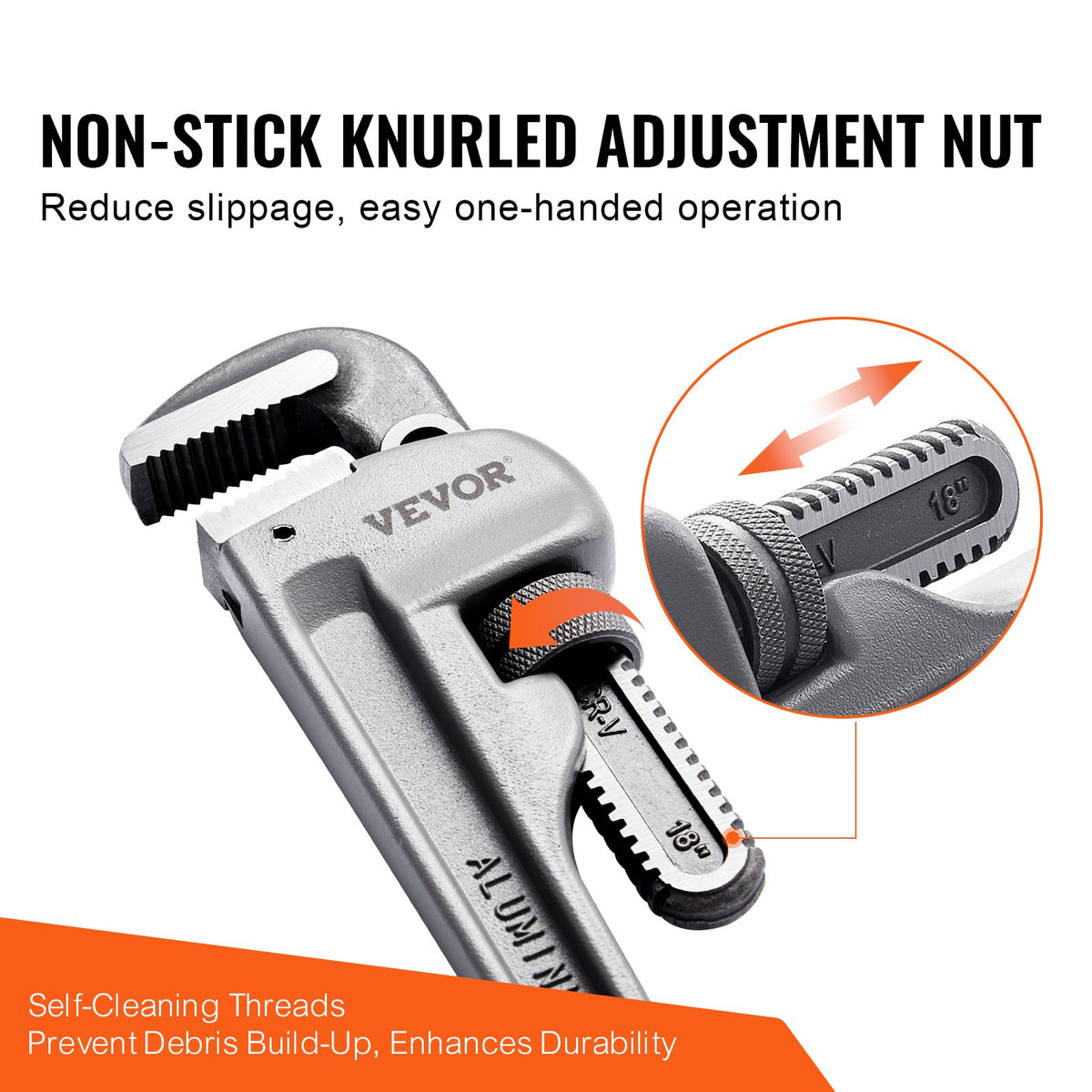 3-Piece Pipe Wrench Set, 10" 14" 18" Aluminum Straight Pipe Wrench, Adjustable Plumbing Wrench, with High Strength Jaw and Ergonomic Handle, Hangable Design, for Water Pipes, Automotive Repairs