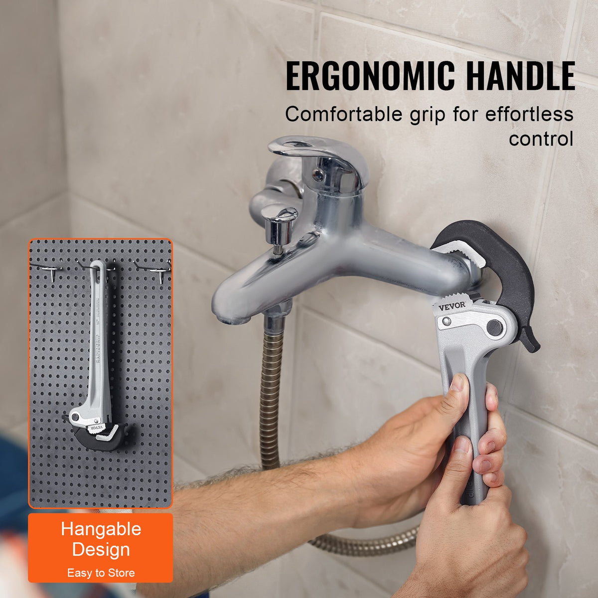 Pipe Wrench, 14" Aluminum Straight Pipe Wrench, Automatic Jaw Adjustment, Adjustable Plumbing Wrench, Easy to Carry, Ergonomic Handle, Hangable Design, for Water Pipes, Automotive Repairs