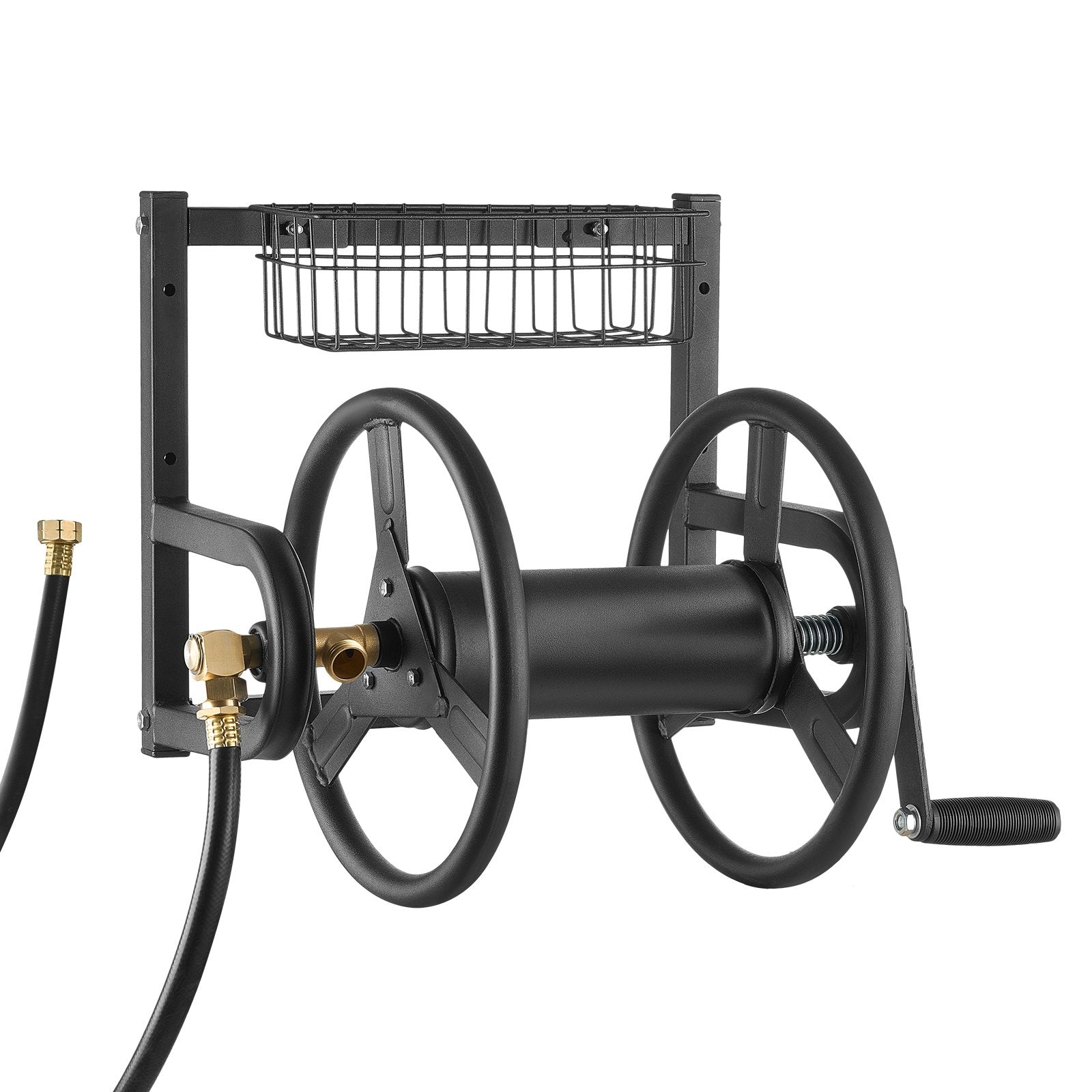Wall Mounted Garden Hose Reel 125ft 5/8 in Metal Hose Reel with Basket