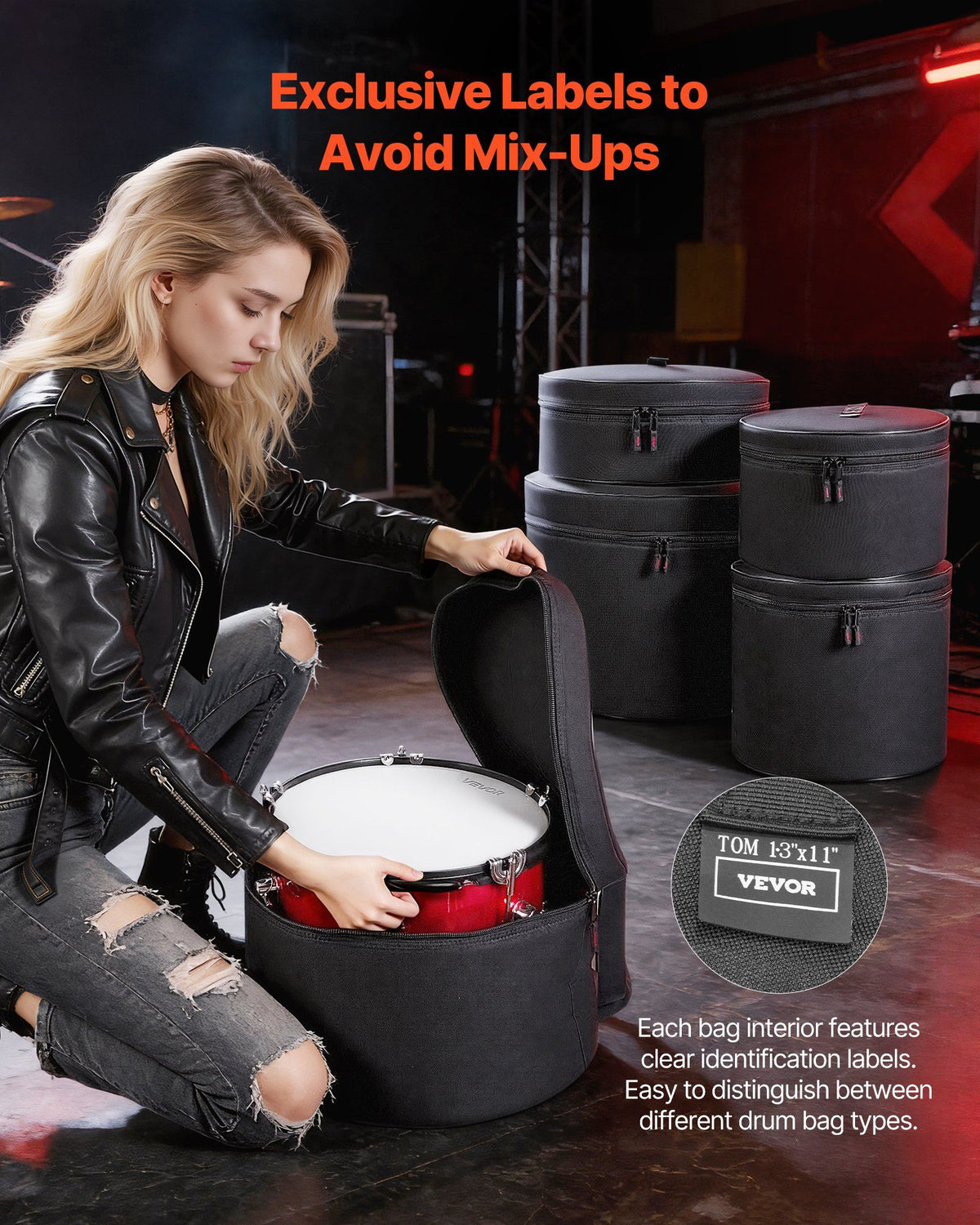 5-Piece Drum Case Set, 600D, Padded Drum Bags for Bass, Tom, and Snare, Thick Padding, Lightweight Protective Covers, Travel Storage Cases with Portable Handle, for Drums Accessories Protection
