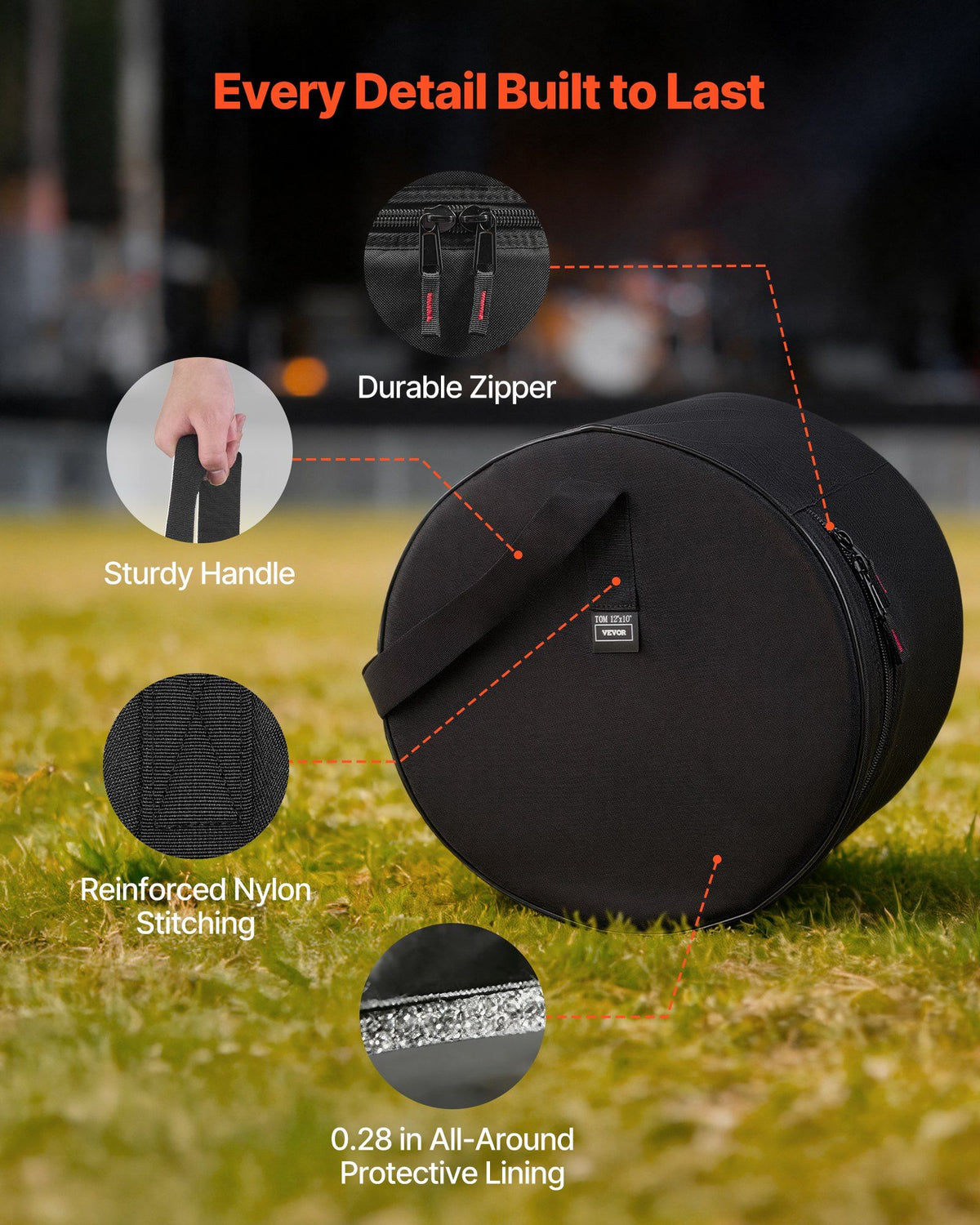5-Piece Drum Case Set, 600D, Padded Drum Bags for Bass, Tom, and Snare, Thick Padding, Lightweight Protective Covers, Travel Storage Cases with Portable Handle, for Drums Accessories Protection
