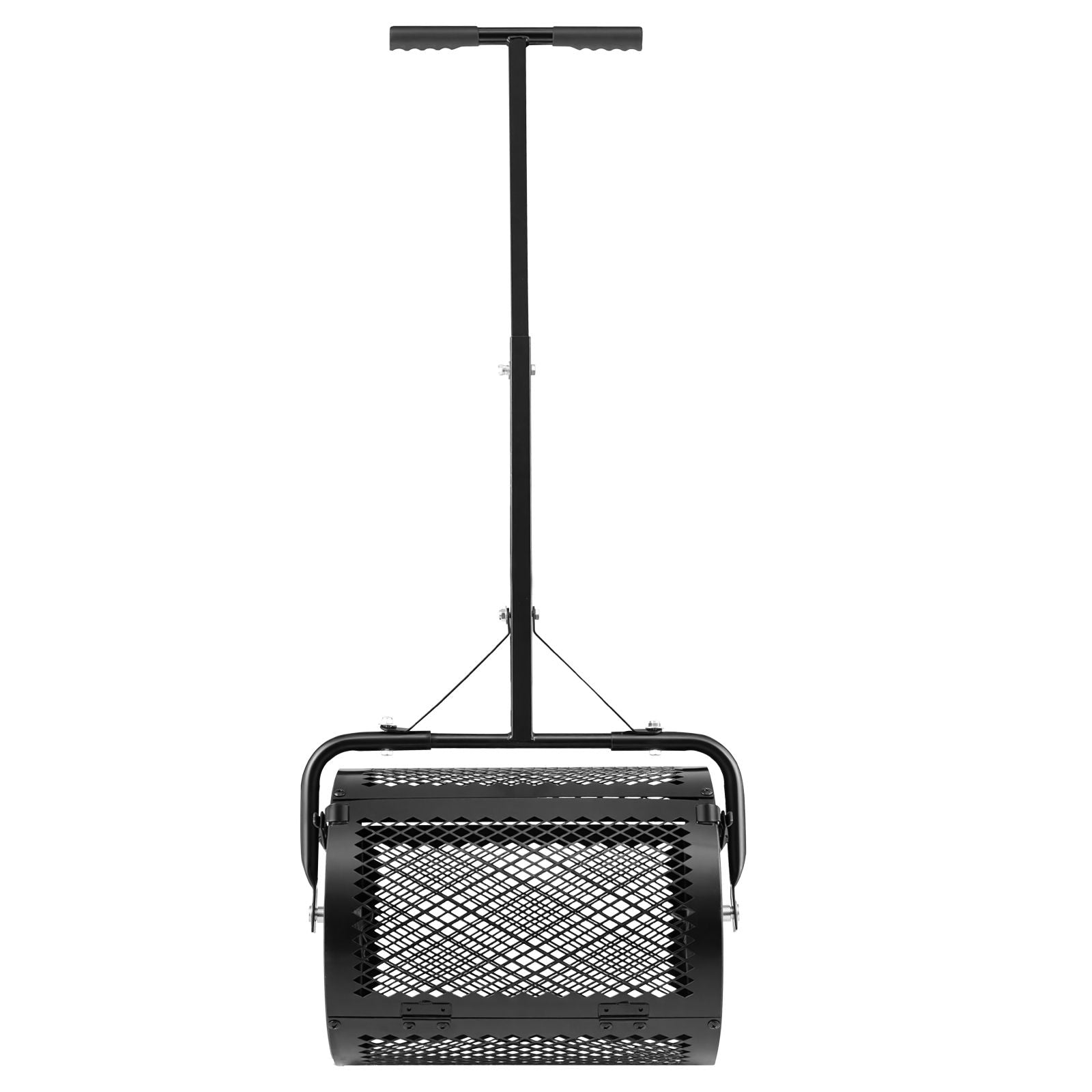 Compost Spreader, 42 cm Wide Peat Moss Spreader with T Shaped Handle, 3 Heights Adjustable, Powder-Coated Steel Garden Peat Moss Roller, Heavy Duty Grass Seed Roller for Planting Seeding, Black