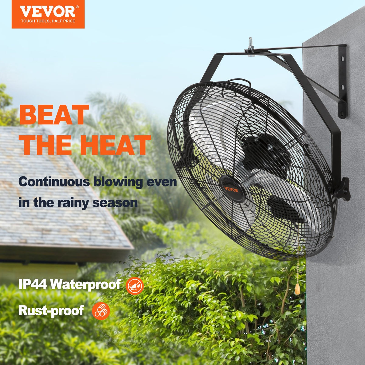 Industrial Wall Mount Fan Waterproof Metal Fan 17.6'' 3 Speed Airflow