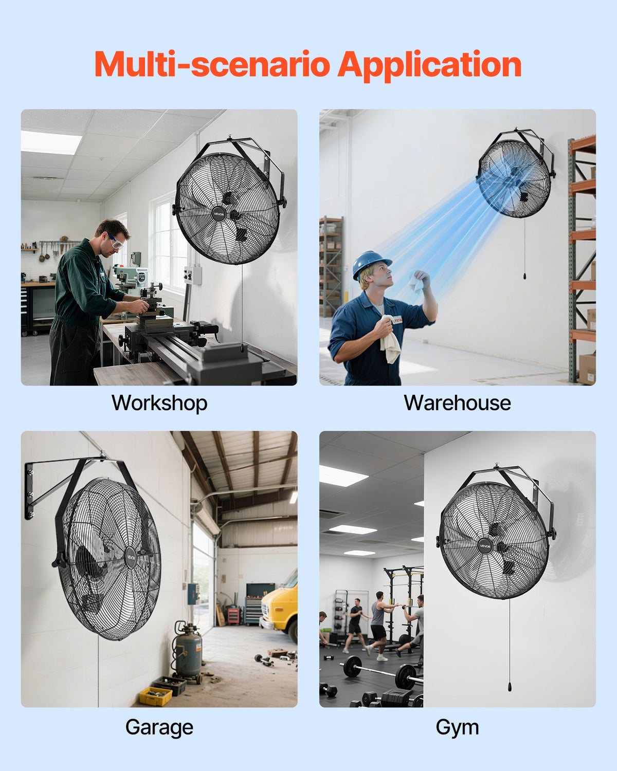 615mm Industrial Wall Mount Fan 3 Speed 4650 CFM for Garage Greenhouse