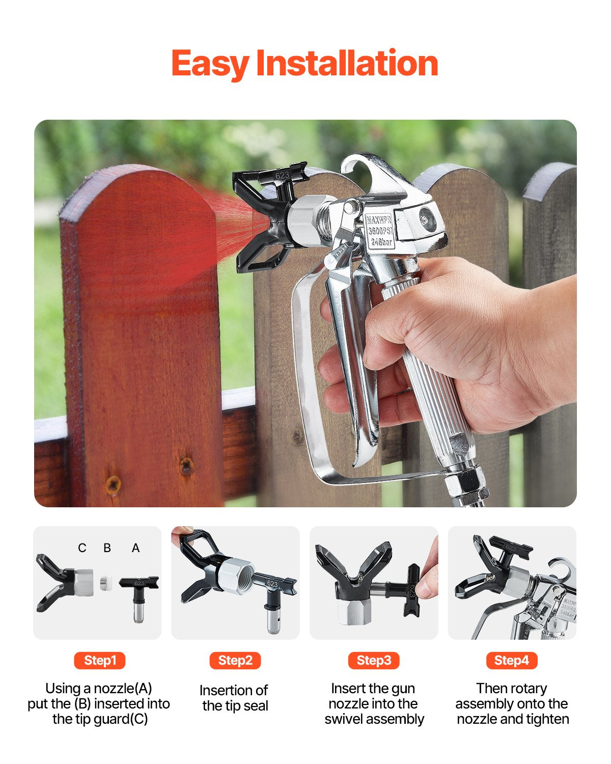 Airless Paint Spray Gun 3600PSI High Pressure Airless Spray Gun with 5Tips