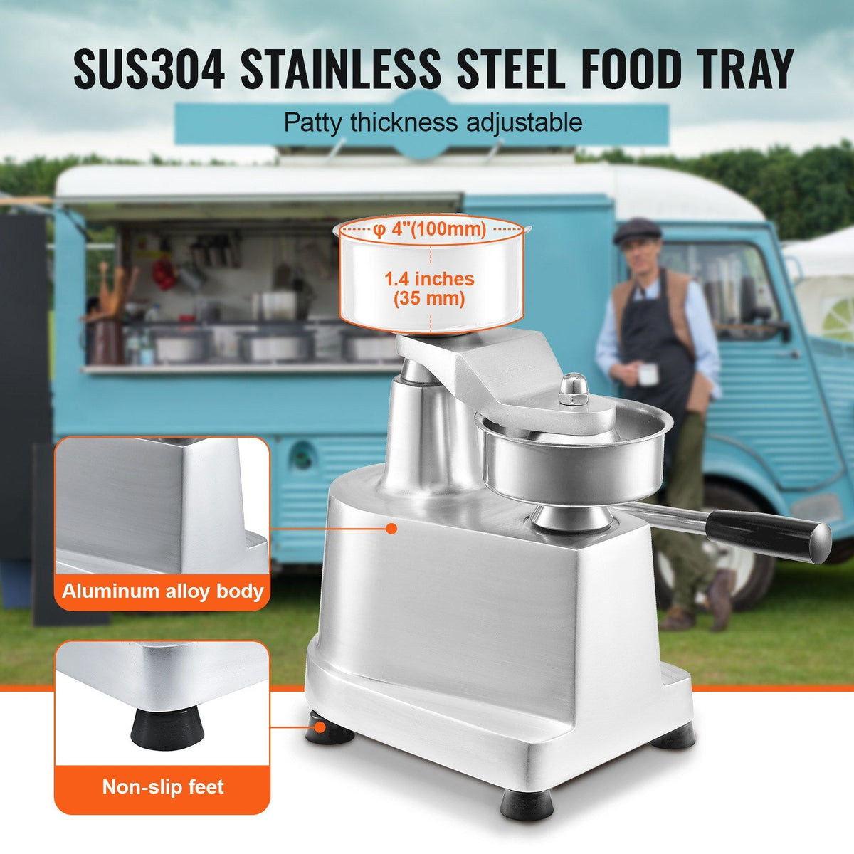Commercial Burger Patty Maker, 100mm Hamburger Beef Patty Maker, Heavy Duty Food-Grade Stainless Steel Bowl Burger Press Machine, Kitchen Meat Forming Processor with 1000 Pcs Patty Papers