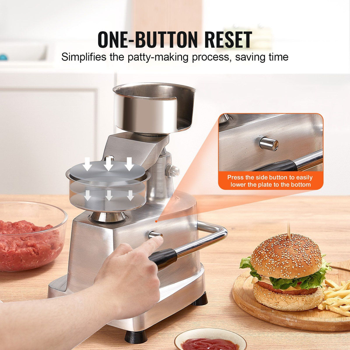Commercial Burger Patty Maker, 100mm Hamburger Beef Patty Maker, Heavy Duty Food-Grade Stainless Steel Bowl Burger Press Machine, Kitchen Meat Forming Processor with 1000 Pcs Patty Papers