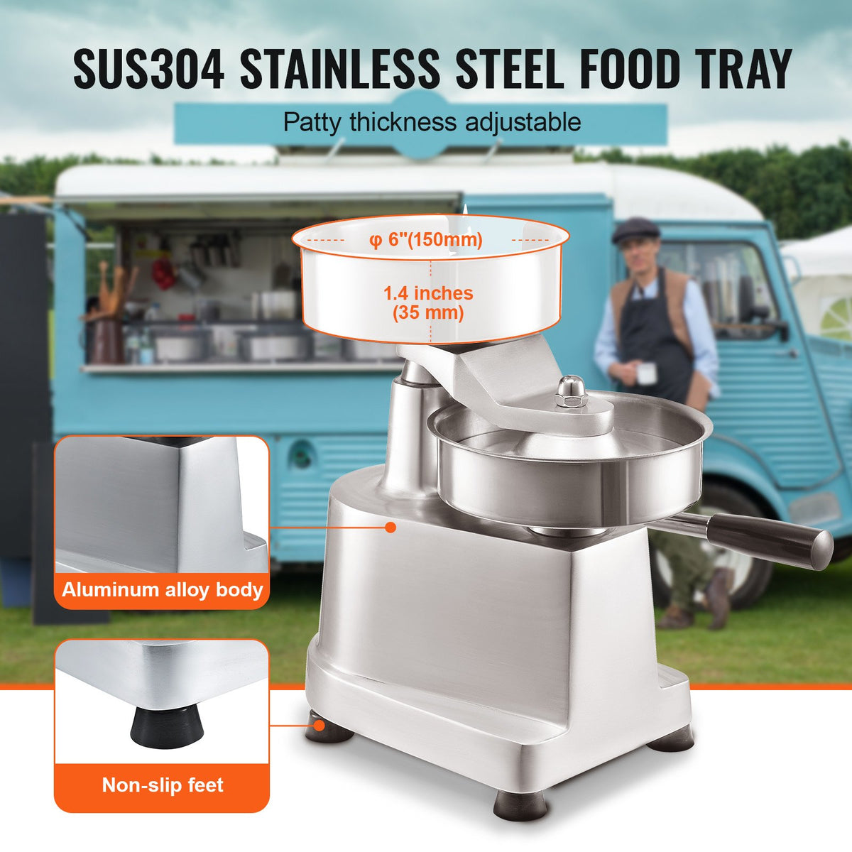 Commercial Burger Patty Maker, 150mm Hamburger Beef Patty Maker, Heavy Duty Food-Grade Stainless Steel Bowl Burger Press Machine, Kitchen Meat Forming Processor with 1000 Pcs Patty Papers