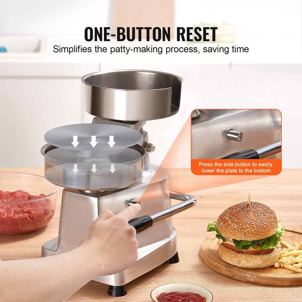Commercial Burger Patty Maker, 150mm Hamburger Beef Patty Maker, Heavy Duty Food-Grade Stainless Steel Bowl Burger Press Machine, Kitchen Meat Forming Processor with 1000 Pcs Patty Papers