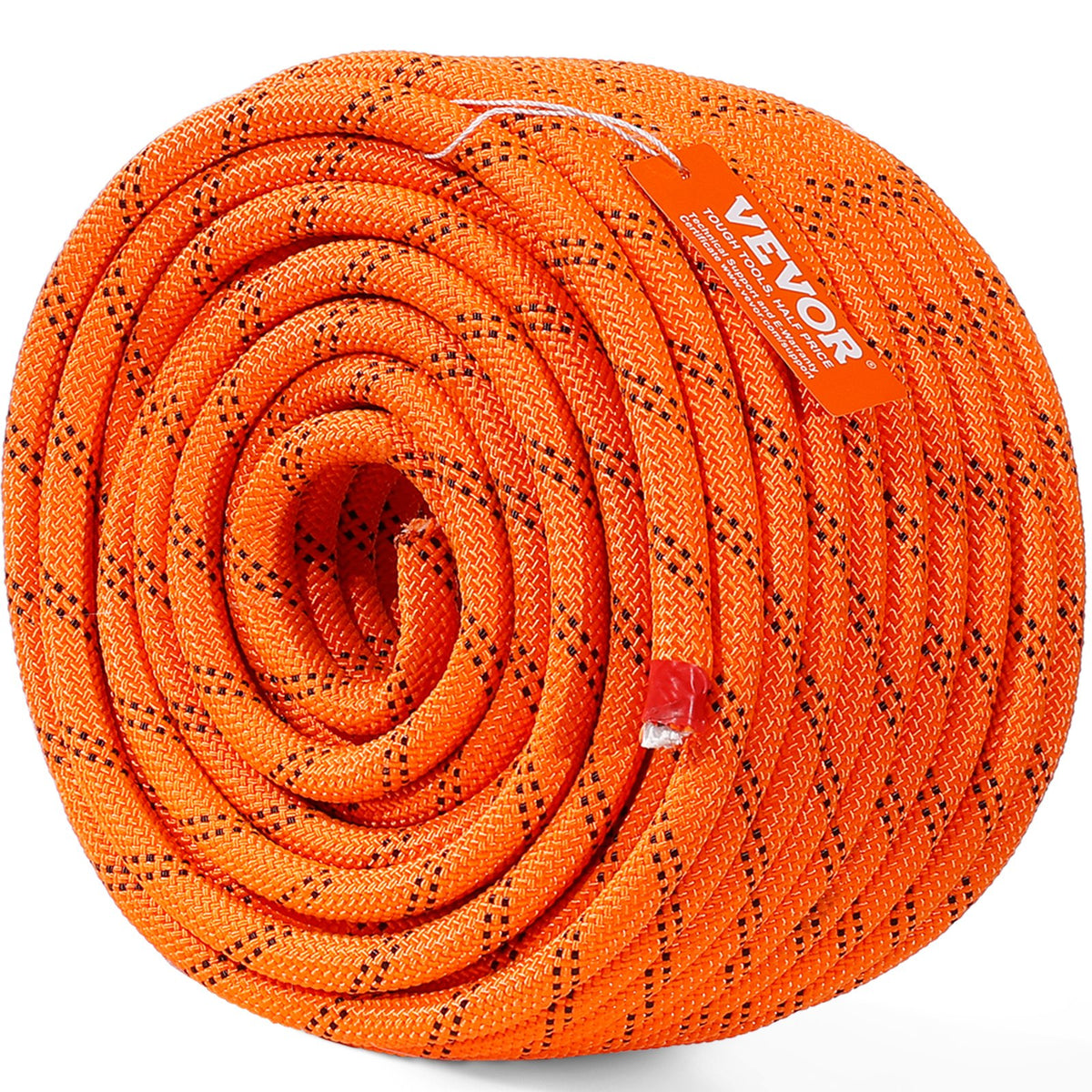 Double Braided Polyester Rope, 12.7 mm x 36.57 m, 48 Strands, 35.58kN Breaking Strength Outdoor Climbing Rope, Arborist Rigging Rope for Rock Hiking Camping Swing Rappelling Rescue, Orange/Black