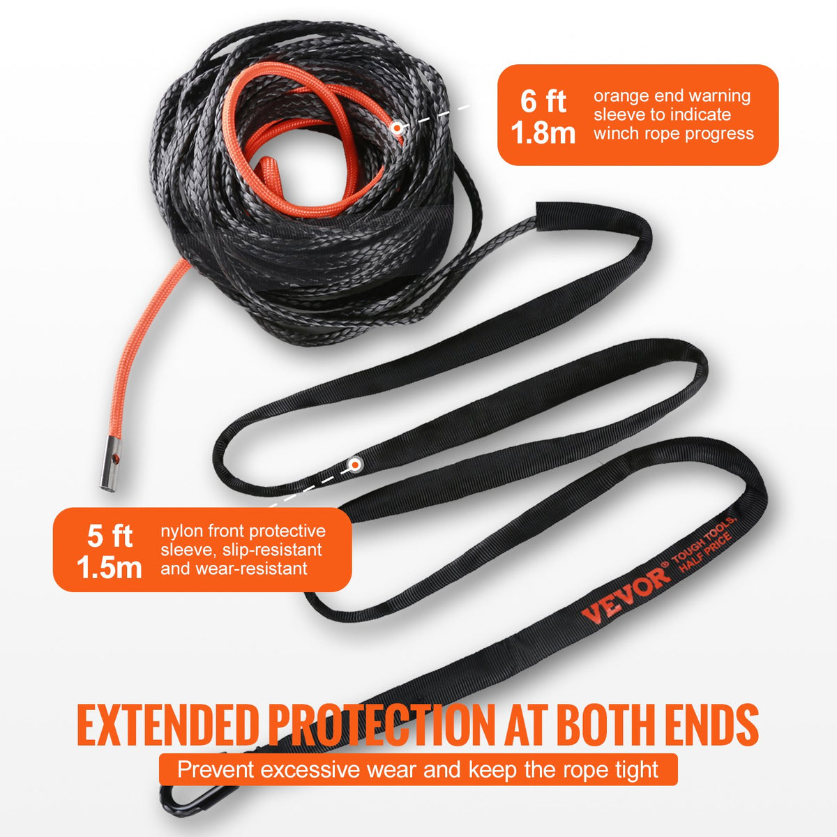 Synthetic Winch Rope, 12.7 mm x 28 m, 142.3 kN, Synthetic Winch Line Cable Rope with Protective Sleeve + Forged Winch Hook + Pull Strap, Universal Fit for SUV, Large Off-Road Vehicle, Truck