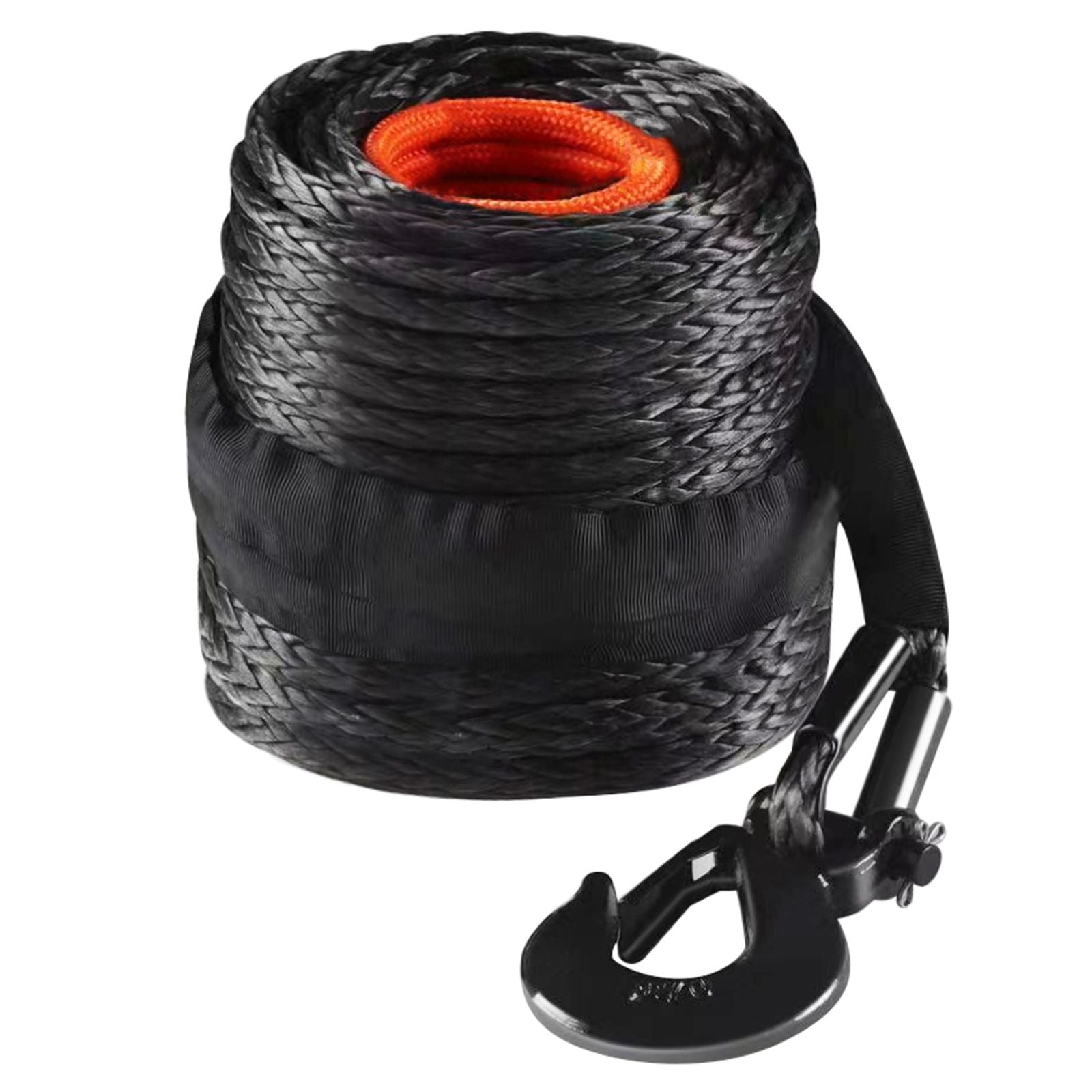 Synthetic Winch Rope, 9.5 mm x 30.5 m, 117.9 kN, Synthetic Winch Line Cable Rope with Protective Sleeve + Forged Winch Hook + Pull Strap, Universal Fit for SUV, Large Off-Road Vehicle, Truck