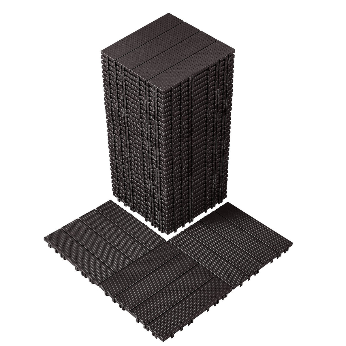 Interlocking Deck Tiles, 36 Pack,11.6"x11.6" 36 sq. ft Plastic Waterproof Outdoor Flooring All Weather Use, Patio Floor Decking Covering Tiles for Porch Poolside Balcony Backyard, Dark Brown