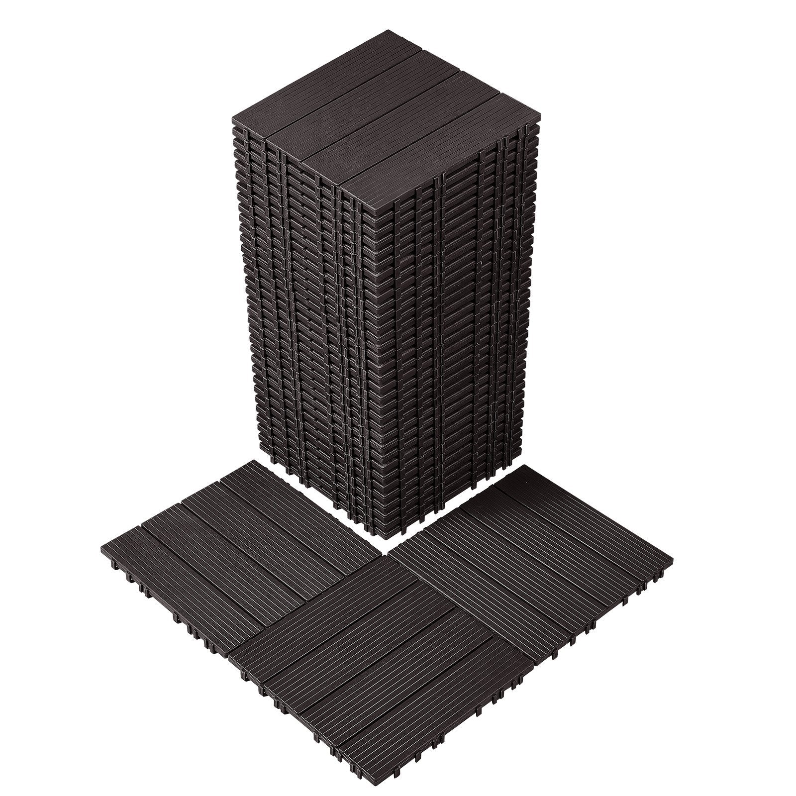 Interlocking Deck Tiles, 36 Pack,11.6"x11.6" 36 sq. ft Plastic Waterproof Outdoor Flooring All Weather Use, Patio Floor Decking Covering Tiles for Porch Poolside Balcony Backyard, Dark Brown