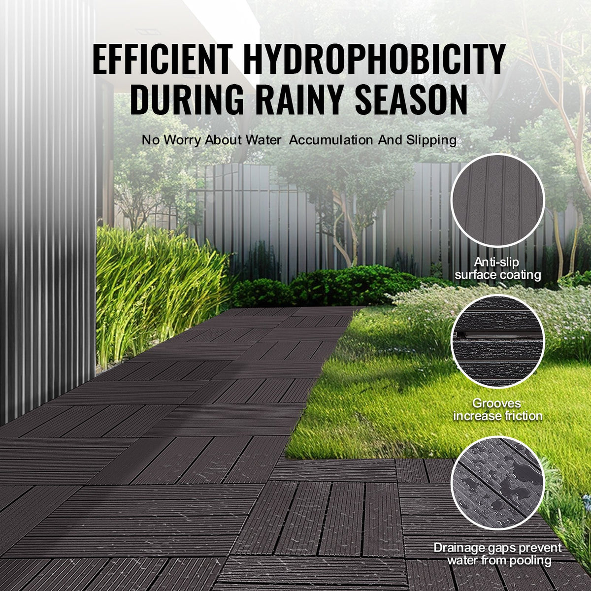 Interlocking Deck Tiles, 36 Pack,11.6"x11.6" 36 sq. ft Plastic Waterproof Outdoor Flooring All Weather Use, Patio Floor Decking Covering Tiles for Porch Poolside Balcony Backyard, Dark Brown