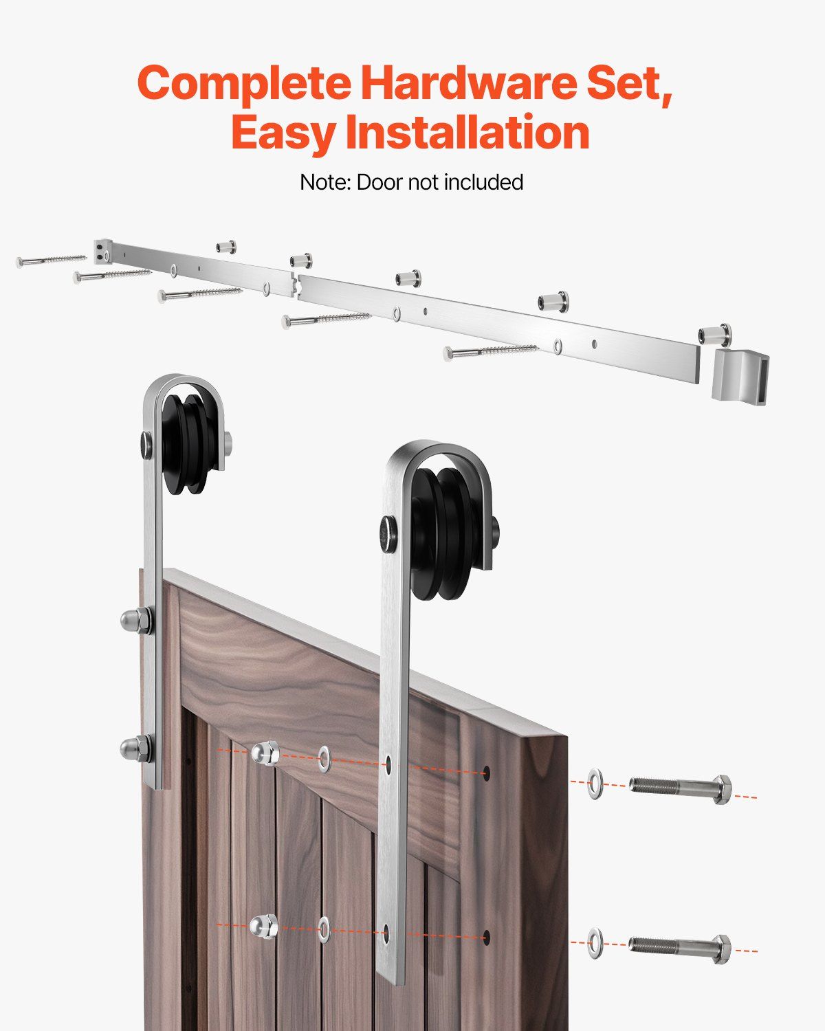 6FT Sliding Barn Door Hardware Kit, 330 LBS Weight Capacity, Compatible with 36 Inches Max Width & 1-3/8 to 1-3/4 Inches Thickness Single Sliding Barn Door, Durable Track & J-shape Roller Silver