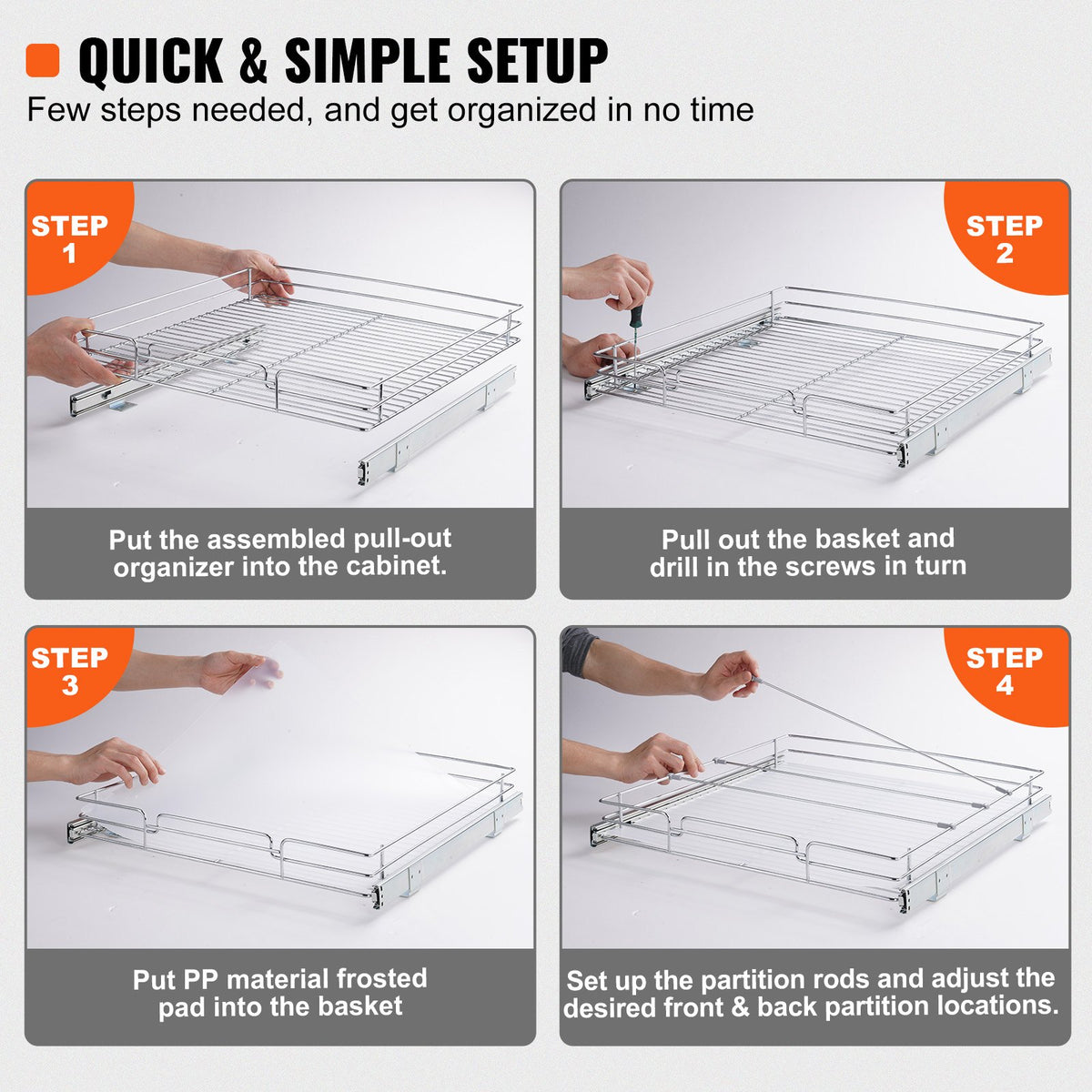 Pull Out Cabinet Under Sink Organizer 20 x 21 Inch Wire Drawer Basket