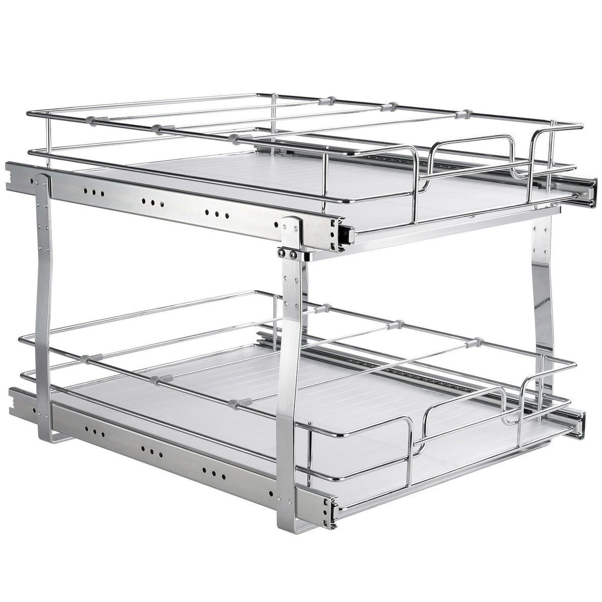 2 Tier 20"Wx21"Dx15"H Pull Out Cabinet Organizer, Heavy Duty Slide Out Pantry Shelves, Steel Roll Out Drawers, Sliding Drawer Storage for Home, 21.5"Wx22"Dx18"H Install Size for Cabinet