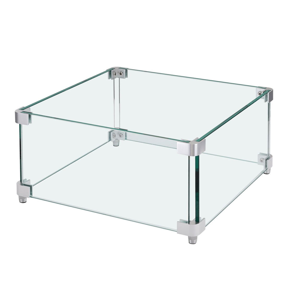 Gas Fire Pit Wind Guard for Square Fire Table, 380 x 380 x 180 mm Clear Tempered Wind Guard for Firepits, 8mm Thick Square Glass Shield, Glass Panel with Hard Corner Bracket & Feet