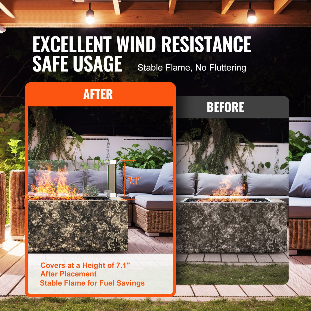 Gas Fire Pit Wind Guard for Square Fire Table, 380 x 380 x 180 mm Clear Tempered Wind Guard for Firepits, 8mm Thick Square Glass Shield, Glass Panel with Hard Corner Bracket & Feet