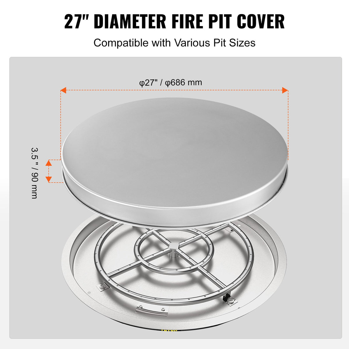Fire Pit Cover Lid, 27" Portable Firepit Spark Screen,Stainless Steel Steel Metal Cover, Easy-Opening Outdoor Wood Burning and Camping Stove Accessory, for Outdoor Patio Fire Pits Backyard