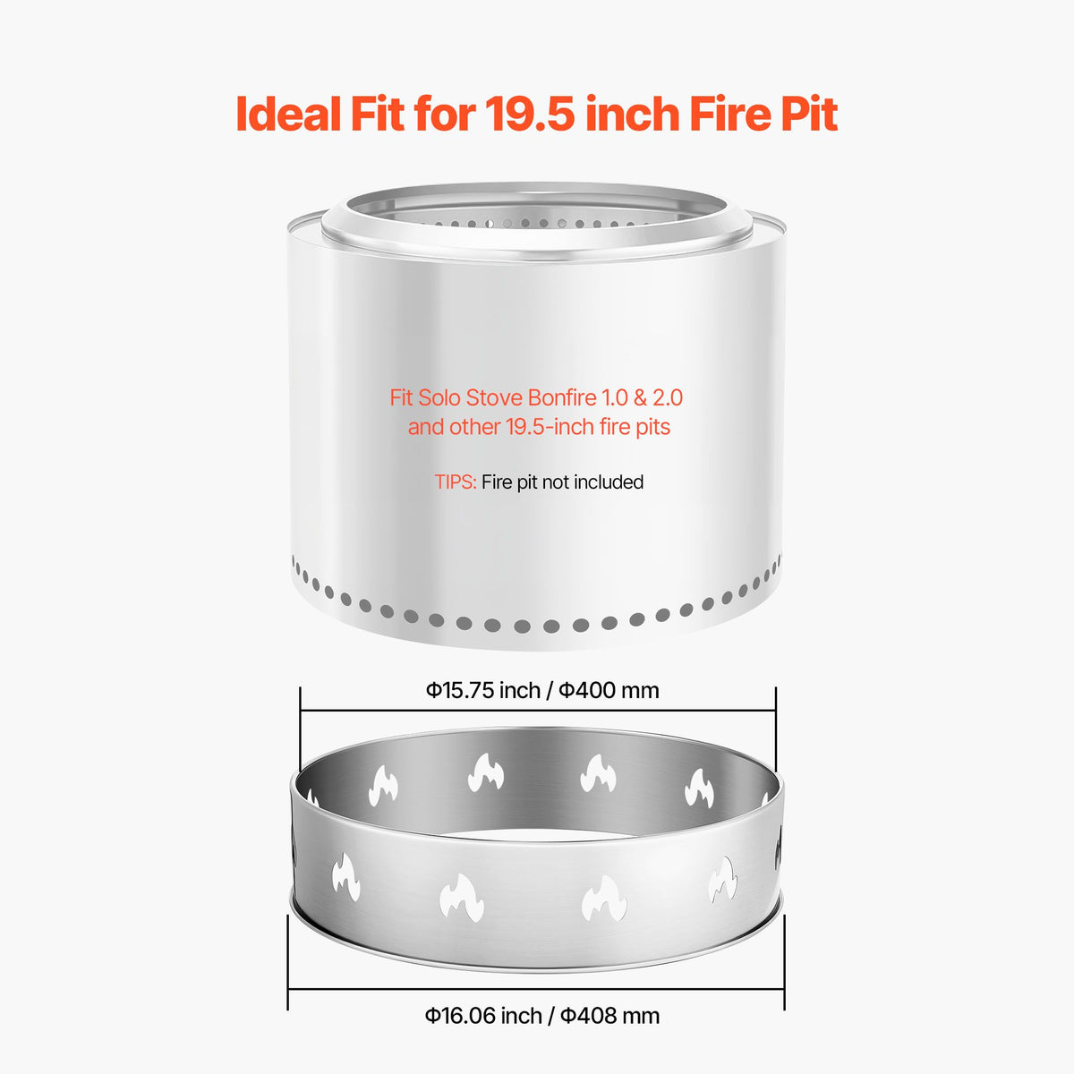 Fire Pit Stand for Solo Stove Bonfire, 49.5 cm Smokeless Fire Pit Ring, Stainless Steel Fireplace Stove Ranger Support Frame Accessory, Portable Outdoor Camping Holder Tools for Fireplace