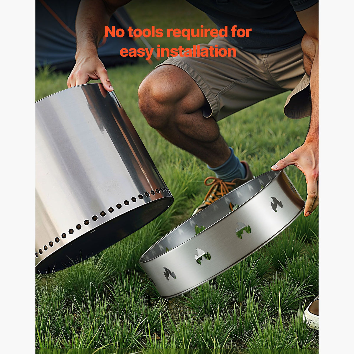 Fire Pit Stand for Solo Stove Bonfire, 49.5 cm Smokeless Fire Pit Ring, Stainless Steel Fireplace Stove Ranger Support Frame Accessory, Portable Outdoor Camping Holder Tools for Fireplace