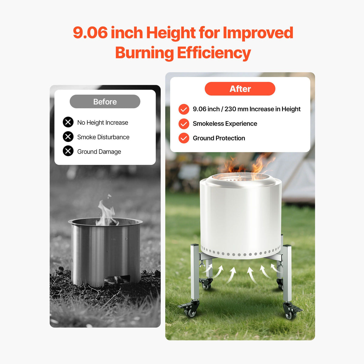 Fire Pit Stand, 38-68.6 cm Adjustable Stretch with 4 Casters, Firepit Stand for Solo Stove Bonfire Ranger Yukon & Other Outside Firepit, Stainless Steel Camping Fire Pit Accessory for Fireplace