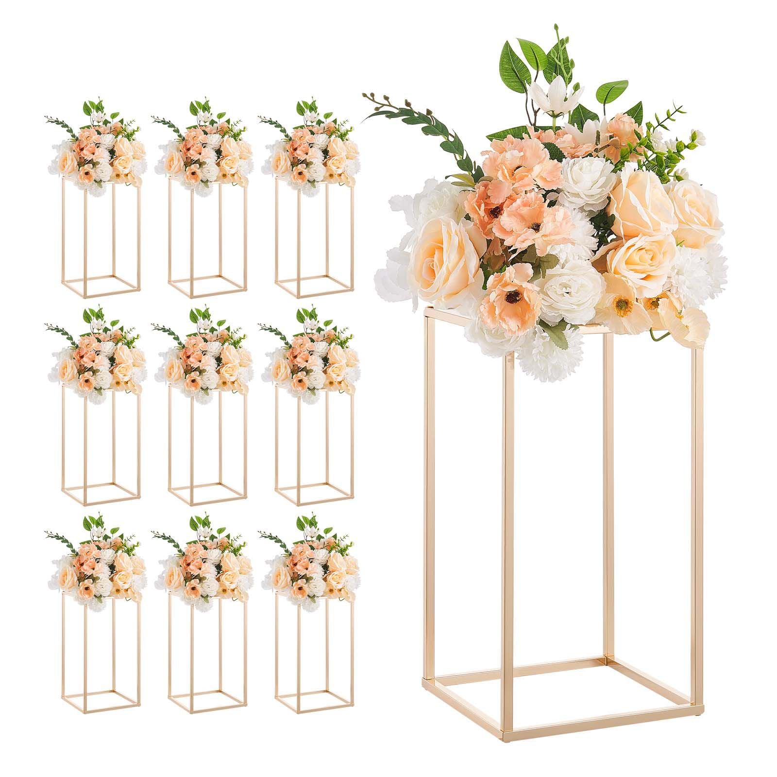 Wedding Flower Stand, 10PCS 40cm Column Flower Stand, Floral Stands with Acrylic Laminate, Gold Rectangular Floral Display Rack for Wedding, Party, Birthday, Home, Gold Centerpiece Stands