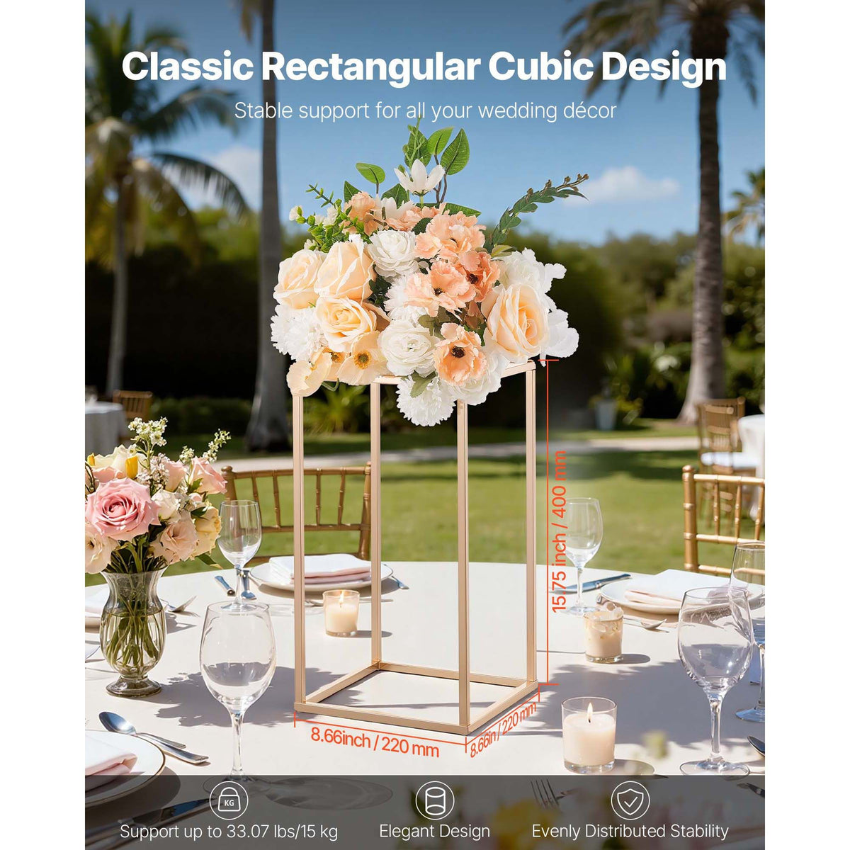 Wedding Flower Stand, 10PCS 40cm Column Flower Stand, Floral Stands with Acrylic Laminate, Gold Rectangular Floral Display Rack for Wedding, Party, Birthday, Home, Gold Centerpiece Stands