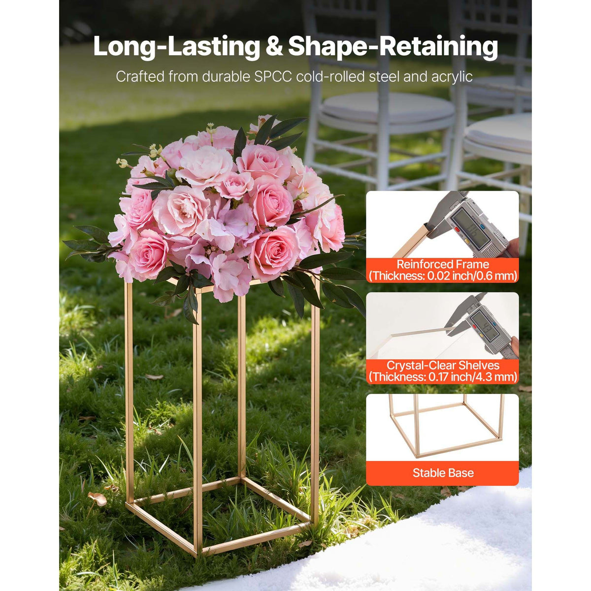 Wedding Flower Stand, 10PCS 40cm Column Flower Stand, Floral Stands with Acrylic Laminate, Gold Rectangular Floral Display Rack for Wedding, Party, Birthday, Home, Gold Centerpiece Stands