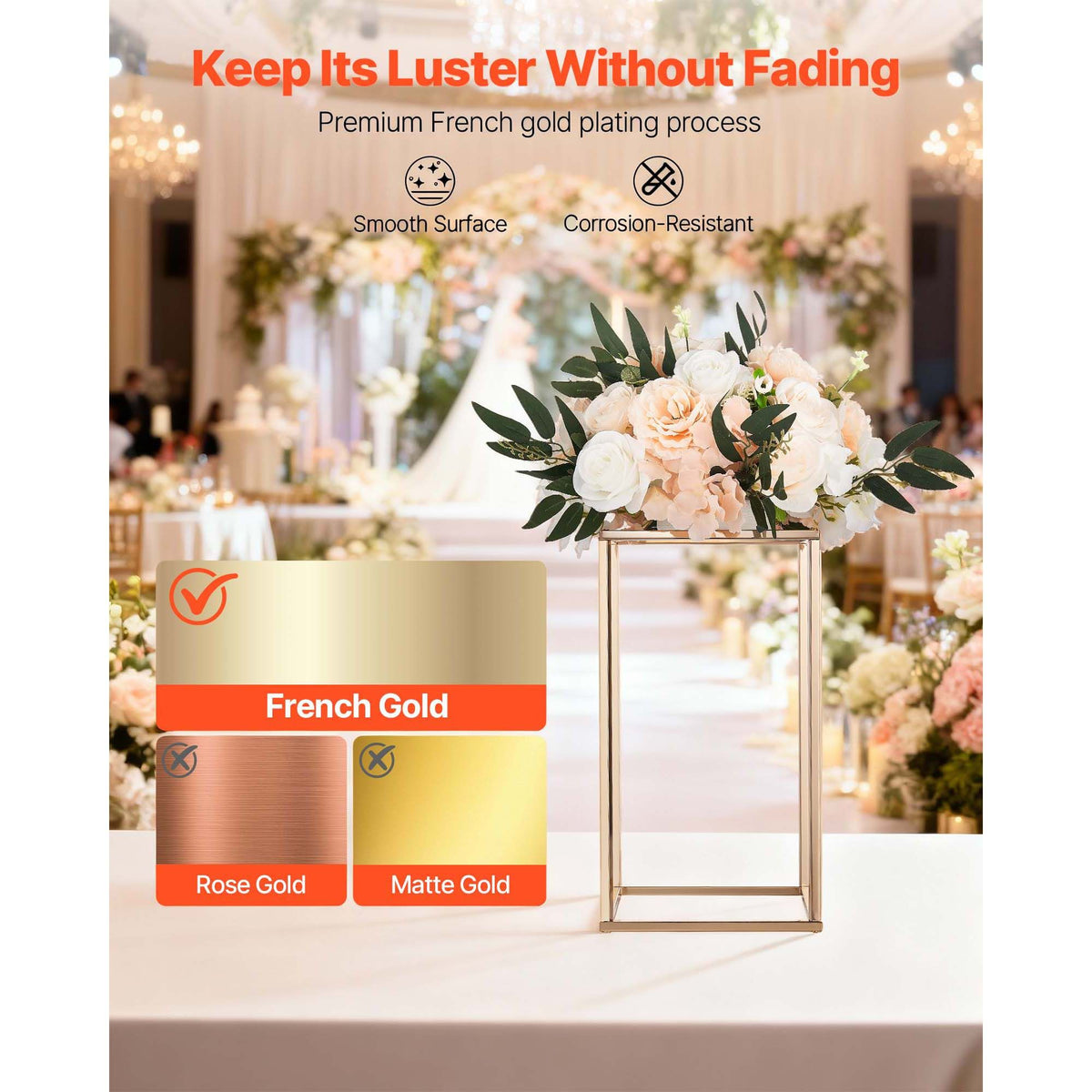 Wedding Flower Stand, 10PCS 40cm Column Flower Stand, Floral Stands with Acrylic Laminate, Gold Rectangular Floral Display Rack for Wedding, Party, Birthday, Home, Gold Centerpiece Stands