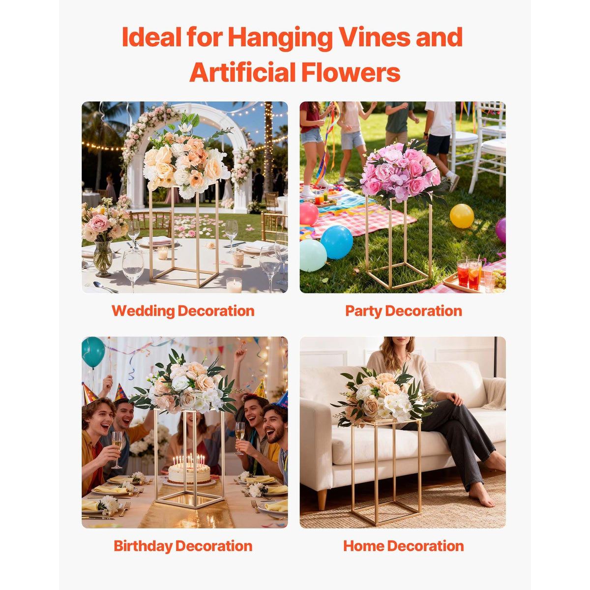 Wedding Flower Stand, 10PCS 40cm Column Flower Stand, Floral Stands with Acrylic Laminate, Gold Rectangular Floral Display Rack for Wedding, Party, Birthday, Home, Gold Centerpiece Stands