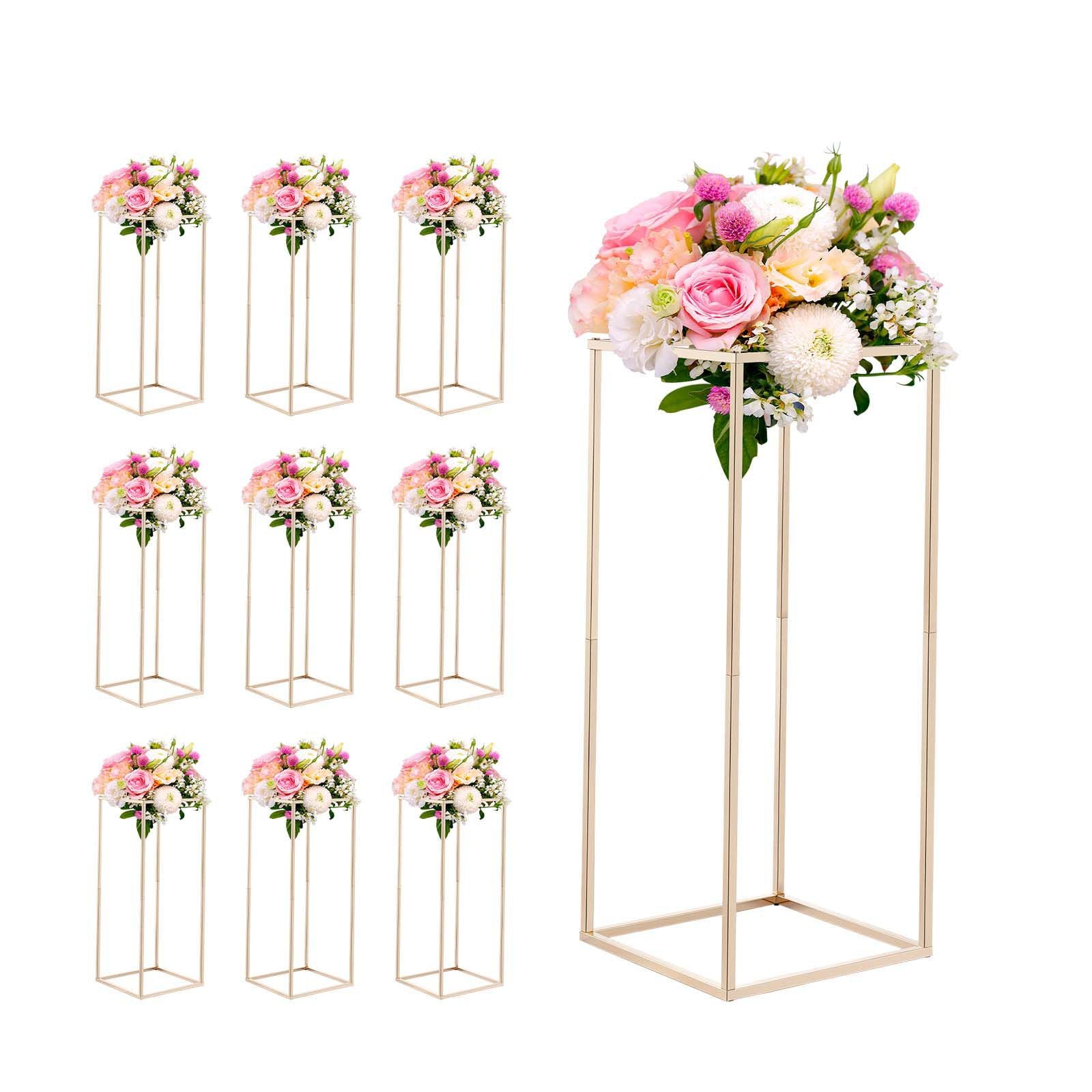 Wedding Flower Stand, 10PCS 60cm Column Flower Stand, Floral Stands with Hidden Screw, Rectangular Cubic Floral Display Rack for Wedding, Party, Birthday, Home, Gold Centerpiece Stands