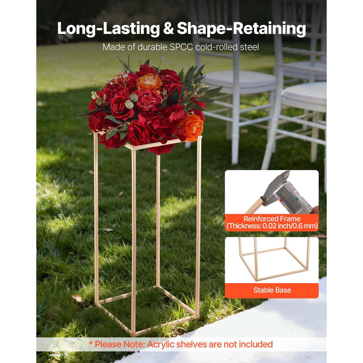 Wedding Flower Stand, 10PCS 60cm Column Flower Stand, Floral Stands with Hidden Screw, Rectangular Cubic Floral Display Rack for Wedding, Party, Birthday, Home, Gold Centerpiece Stands