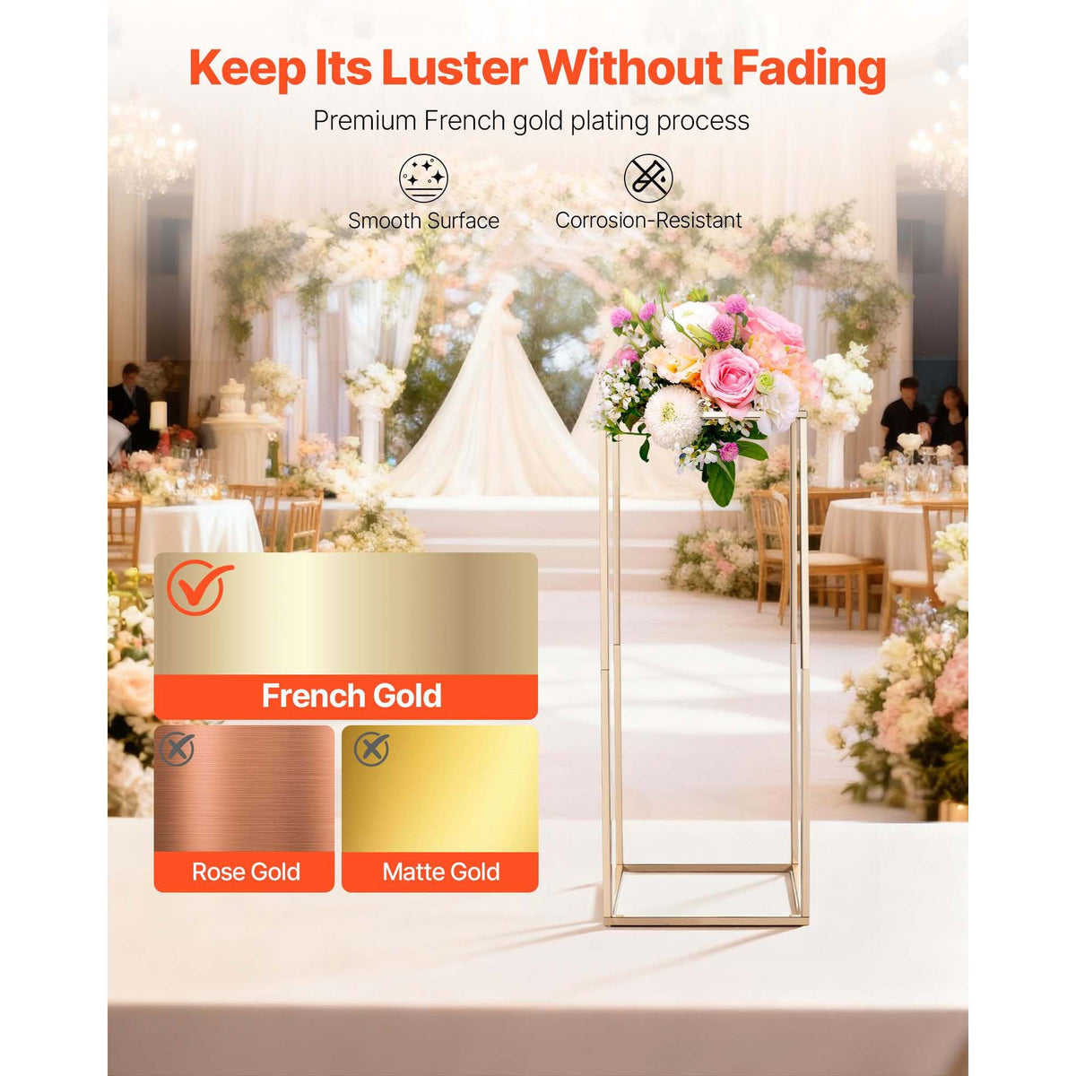 Wedding Flower Stand, 10PCS 60cm Column Flower Stand, Floral Stands with Hidden Screw, Rectangular Cubic Floral Display Rack for Wedding, Party, Birthday, Home, Gold Centerpiece Stands