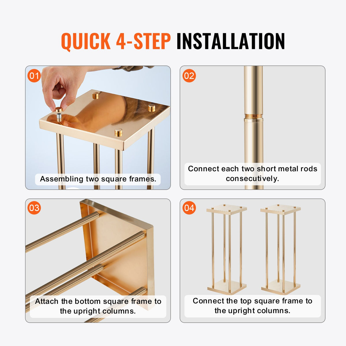 4PCS Gold Metal Column Wedding Flower Stand, 23.6inch /60cm High With Metal Laminate, Vase Geometric Centerpiece Stands, Cylindrical Floral Display Rack for Events Reception, Party Road Leads