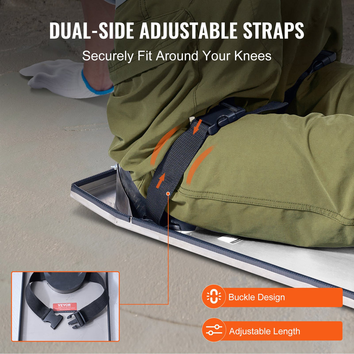 Concrete Knee Boards Stainless Steel, 30'' x 8'' Concrete Sliders, Knee Boards For Concrete, Concrete Knee Pads Moving Sliders, with Knee Pads & Board Straps for Cement and Concrete Finishing