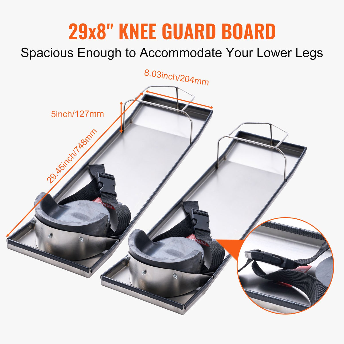 Concrete Knee Boards Stainless Steel, 30'' x 8'' Concrete Sliders, Knee Boards For Concrete, Concrete Knee Pads Moving Sliders, with Knee Pads & Board Straps for Cement and Concrete Finishing