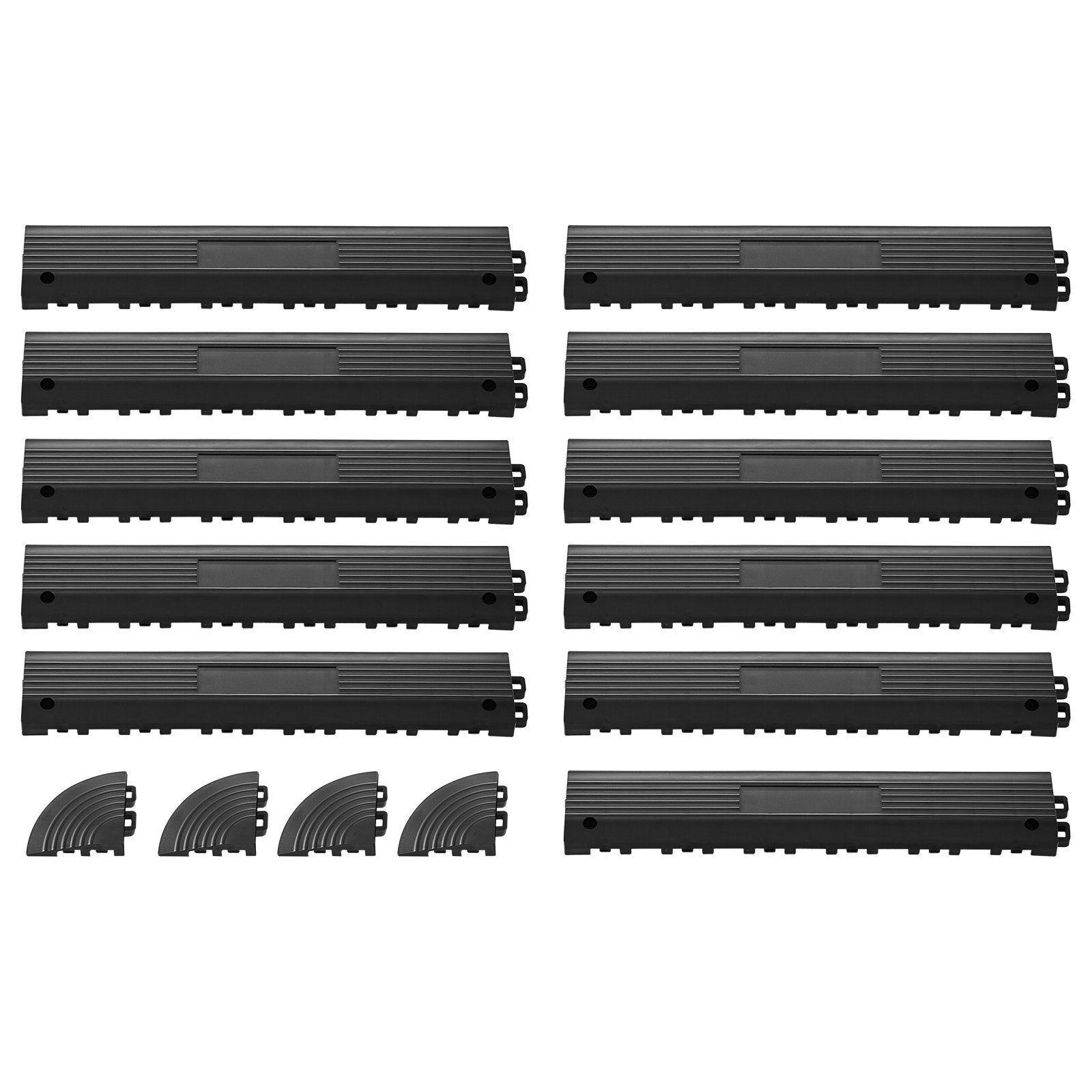 Transition Edge Kit, 11-Piece, Durable Straight Garage Floor Edging, PP Material, Easy Installation, Edge Protection for Wet Area Restaurant Pool, Only Compatible with Drainage Mats, Black