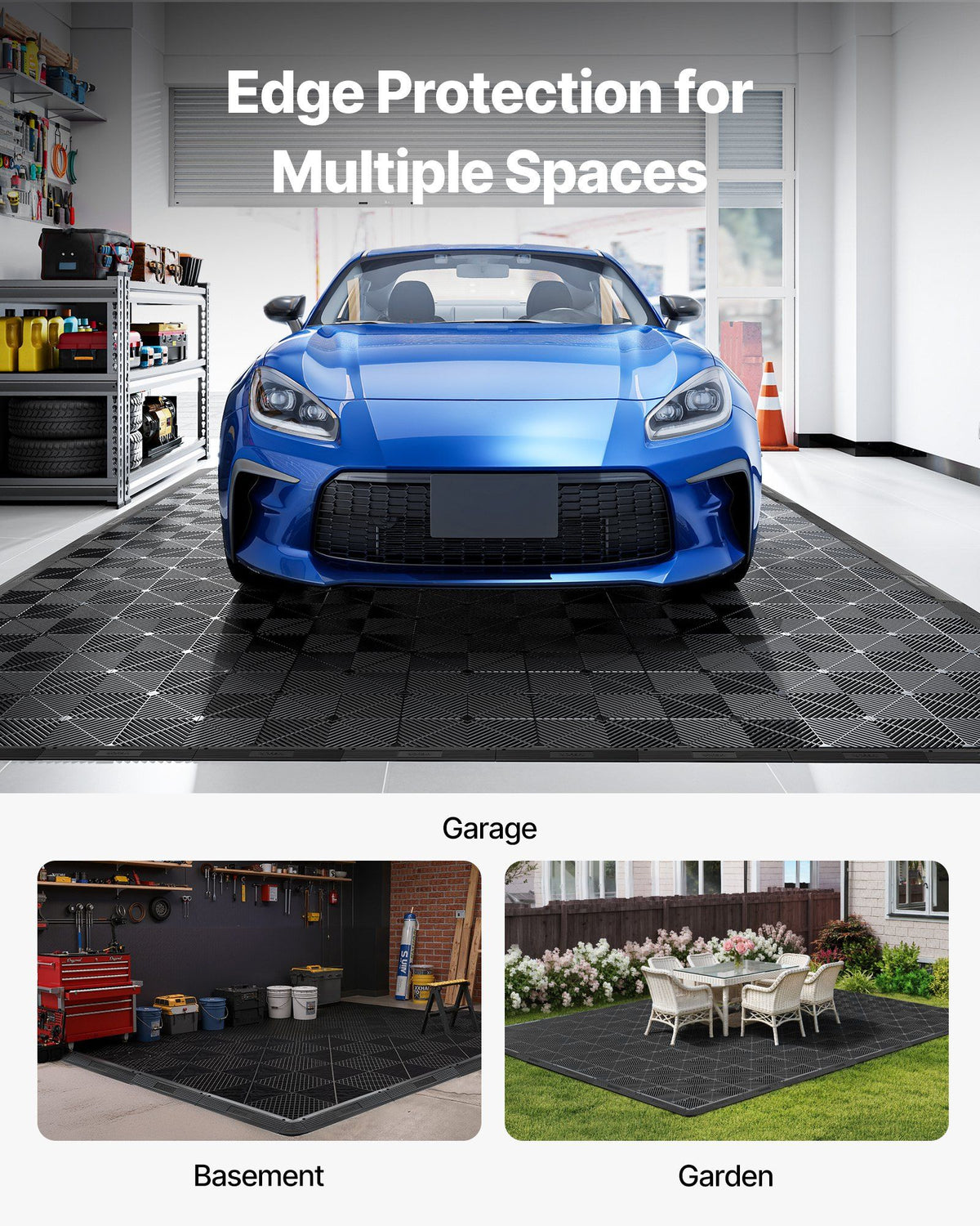 Transition Edge Kit, 11-Piece, Durable Straight Garage Floor Edging, PP Material, Easy Installation, Edge Protection for Wet Area Restaurant Pool, Only Compatible with Drainage Mats, Black