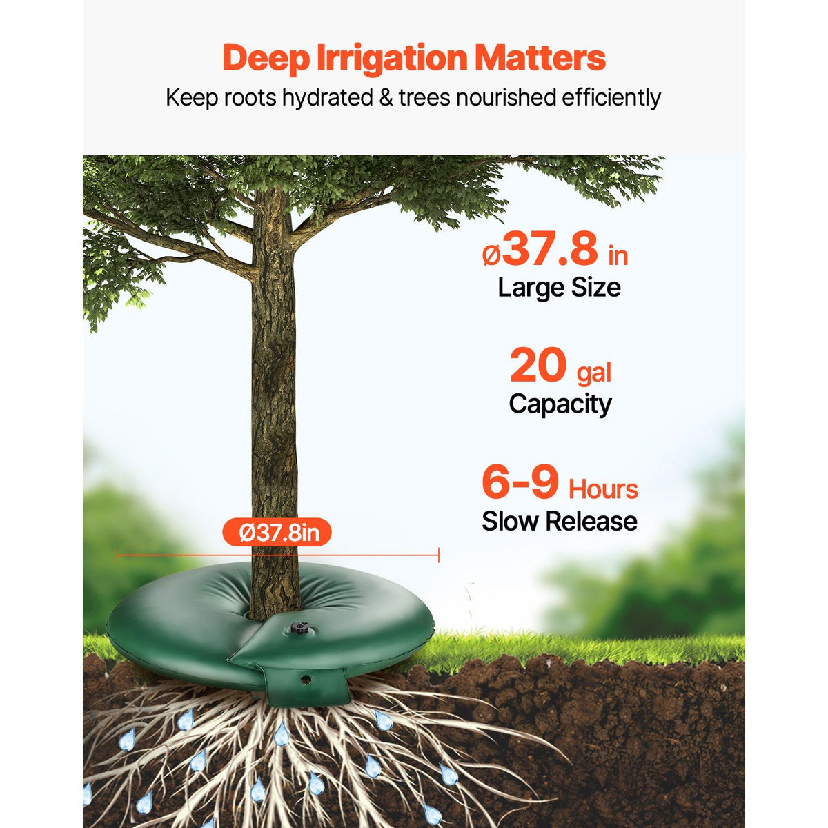 Tree Watering Rings, 4 Pcs 20 Gallons Tree Watering Bags, 6-9 Hours Slow Release, Refillable Planting Water Bags, Water Saving, Heavy Duty Watering System for Shrub Tree Root Drip Irrigation