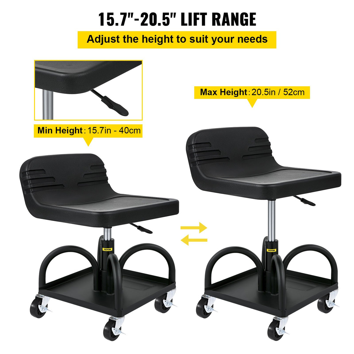 Rolling Garage Stool 300LBS Adjustable Mechanic Work Shop Seat w/Casters