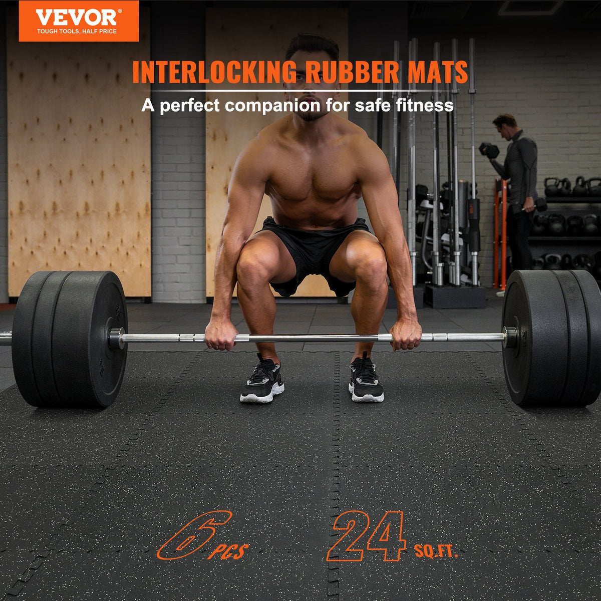 6 PCS 1/2 inch Thick Gym Floor Mats, 24" x 24" EVA Foam & Rubber Top Interlocking Workout Floor Mats with 24 sq.ft Coverage, Waterproof Exercise Puzzle Flooring for Gym, Home, Garage, Basement