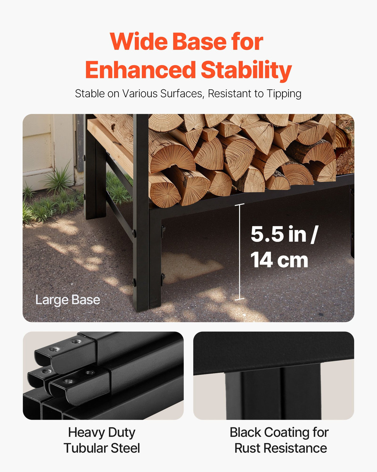 Firewood Rack with Waterproof Cover, 1.22m Outdoor Firewood Holder, 1/4 Cord Storage Metal Log Holder, 400lb Max Weight Capacity, Full Covered, Powder-Coated Wood Storage Rack for Fireplace Deck