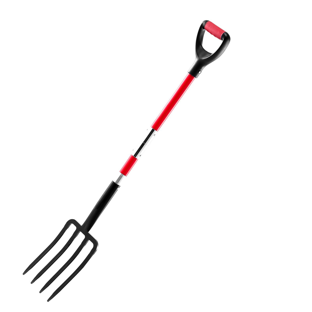 4 Tines Garden Fork Fiberglass Handle 45 in Spading Pitchfork Heavy Duty