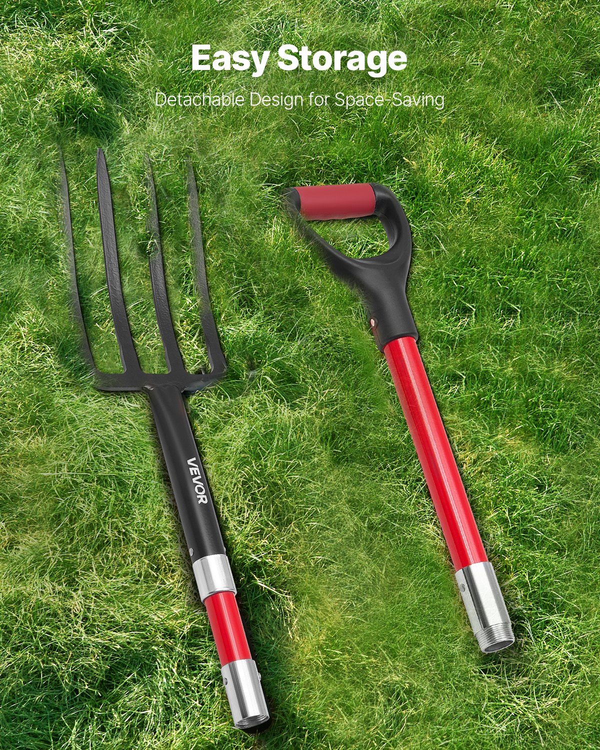 4 Tines Garden Fork Fiberglass Handle 45 in Spading Pitchfork Heavy Duty