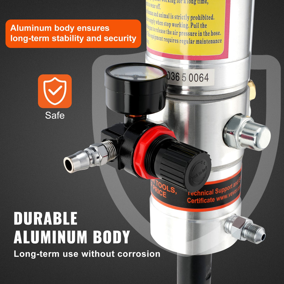 Grease Pump, 50:1 Pressure Ratio Air Operated Grease Pump with 3.88 m High Pressure Hose and Grease Gun, Pneumatic Grease Pump, Portable Lubrication Grease Pump with 360° Swivel Grease Gun Head